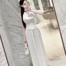 White and Black Tie Two-Piece Set with Draped Design