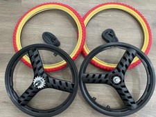 20 Bicycle Mag Wheels Set 3 Spoke Black Bmx Bike With 20x1.75 Tires Red Gum