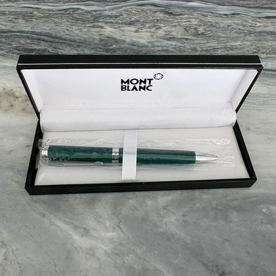 NWB Mont Blanc Pix Emerald Green Platinum Coated Blue Ink Ballpoint Pen