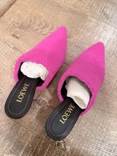Loewe Fleece Kitten-Heel Mule Pumps In Pink F...