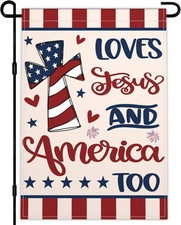 4Th of July Garden Flag 12X18 Inch Loves Jesus and America Garden Flag 3Ply Fabr
