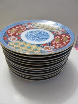 12 Smithsonian Institution IMARI Blue Japan Set Twelve Salad Plate Plates 8.5''