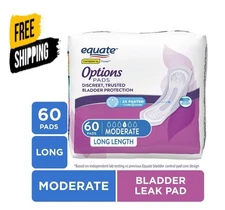 Equate Options Women's Incontinence Pads 60 Ct – Moderate Absorbency, Long, Comp