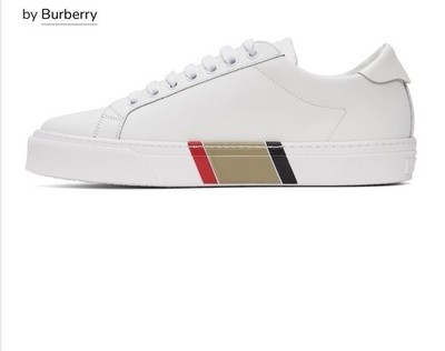 Burberry Striped Lace Up Comfort Leather Sneakers White US 6.5/EUR 37