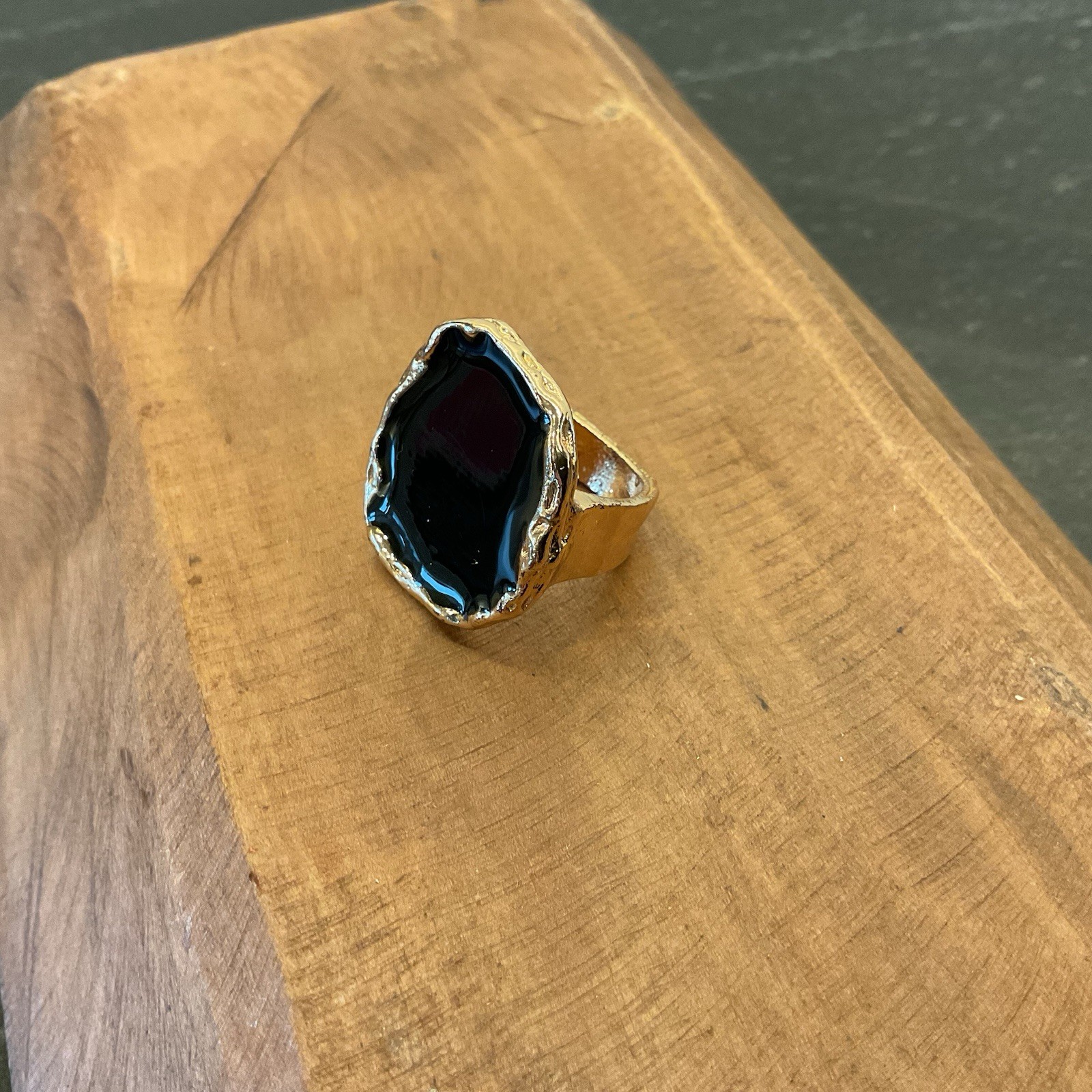 Gold Tone Statement Ring With Irregular Shaped Bl… - image 8