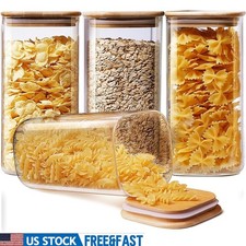 Airtight Borosilicate Glass Jars W/ Bamboo Lids Food Storage Containers New