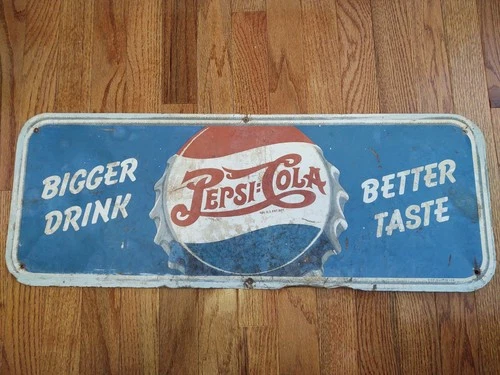 Vintage Pepsi Cola Metal Sign, 28.5" x  10.5"