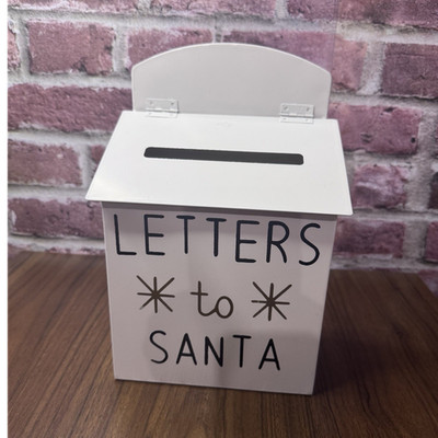 Letters to Santa Box White Metal Christmas Mailbox Seasonal Collectible