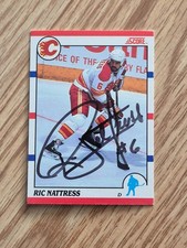 RIC NATTRESS Autographed NHL Card Signed 1990/91 Score #302 Calgary Flames Black