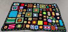 Vintage Granny Square Afghan Crochet Black Blanket Retro Cottage 60”x42” Throw