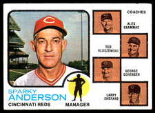 1973 Topps #296 Sparky Anderson, Kluszewski, Shepard - Cincinnati Reds (EX)