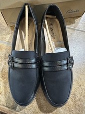 Clarks Collection Cora Daisy WOMENS SIZE 8W Slip-On Black Leather Loafers