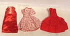 3 Vintage 1960’s BARBIE Doll Type Beautiful Red Long Dresses Snap Closure 6”