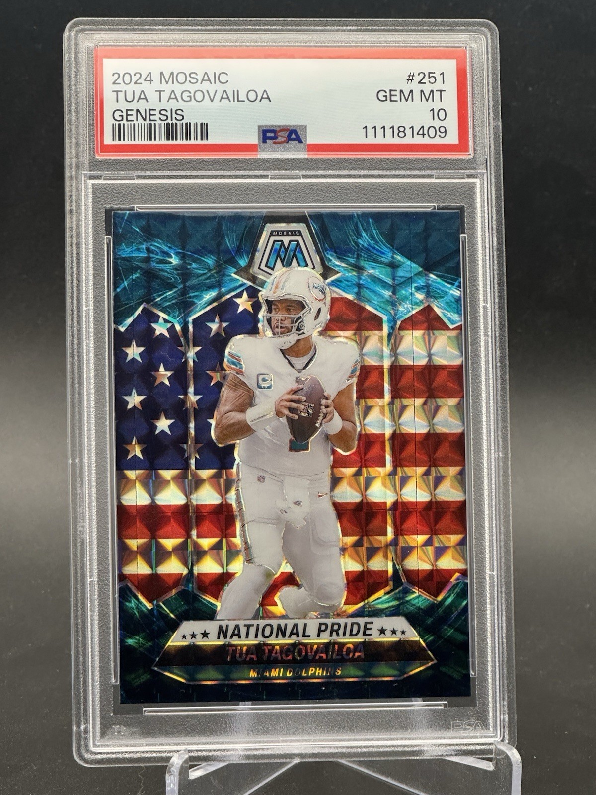 2024 Mosaic Tua Tagovailoa Genesis Prizm National Pride #251 Dolphins - PSA 10