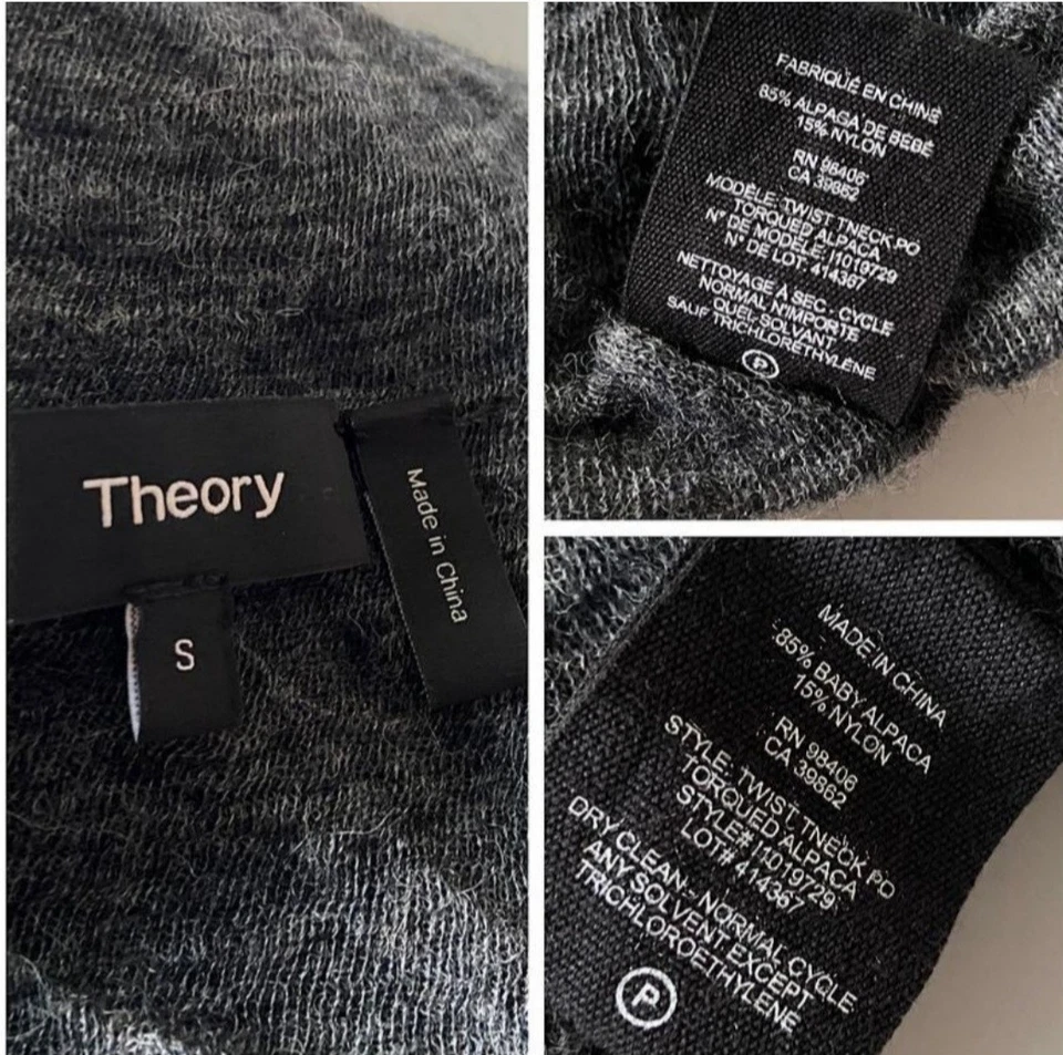 Theory Gray Baby Alpaca Blend Torqued Twist Neck Long Sleeve Top - Size S - Bild 4 von 4