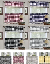 Country Farmhouse Plaid Kitchen Curtain Tier & Valance Set - Assorted Colors 