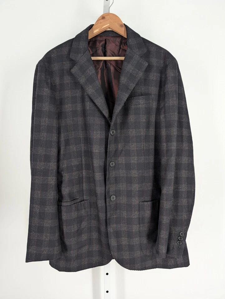 Chaqueta Blazer Luciano Barbera Franela Cuadros Lana Exterior 42" Gris Marino Italia Foto 2 de 4
