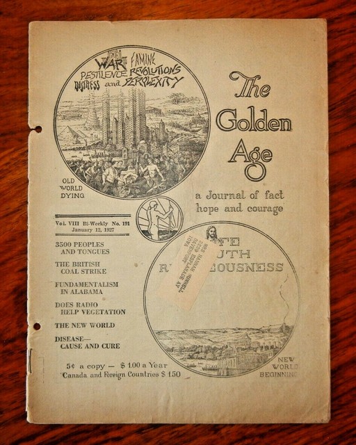 1927 191 Golden Age Magazine Original Watchtower Jehovah Very Good