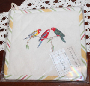 NIP ROSELLA  & PARROT POTHOLDER The Linen Press Australian  100% ORGANIC Cotton