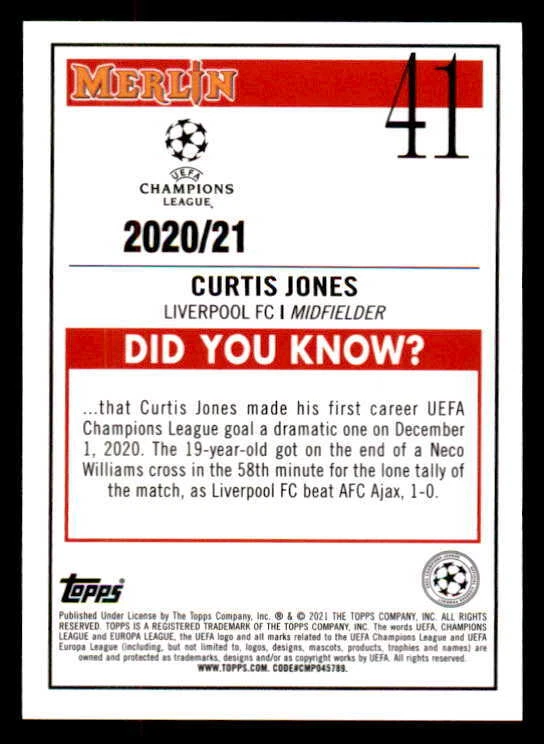 2020-21 Topps Chrome Merlin #41 Curtis Jones Liverpool Rookie (ref 143080) - Image 2 of 2