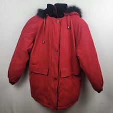 Iz Sport Womens Red Faux Fur Detachable Hood Vintage Jacket Coat Size Large