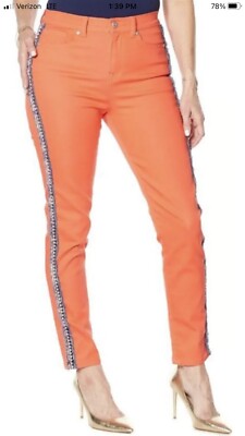 DG2 Diane Gilman Stretch Bouclé Stripe Skinny Jean Strawberry 18WP # 697-413