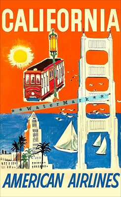 California 1960 American Air Travel Vintage Poster Print Art Home