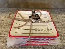 Red STRIPED ORGANIC 4PC APP PLATES - Blue Harbor, 5 in