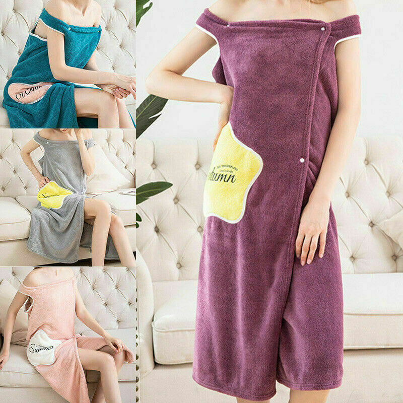 Women Quick Dry Wearable Microfiber Plush Bathrobes Bath Towel Spa Wrap