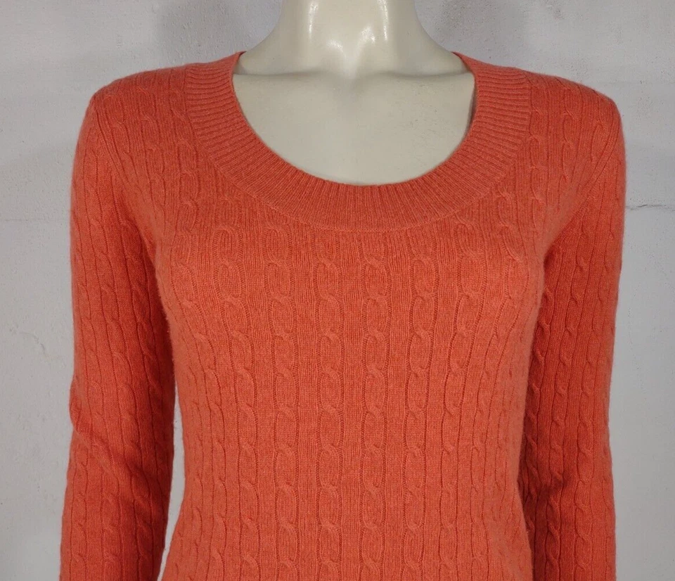 Tweeds Naranja 100% Cachemira Cable Tejido Jersey Suéter Mujer Pequeño Foto 2 de 4