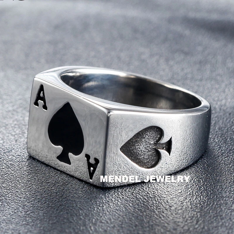 Anillo de póker de la suerte de casino de motociclista Mendel para hombre joyería de acero inoxidable talla 7-15 Foto 2 de 4