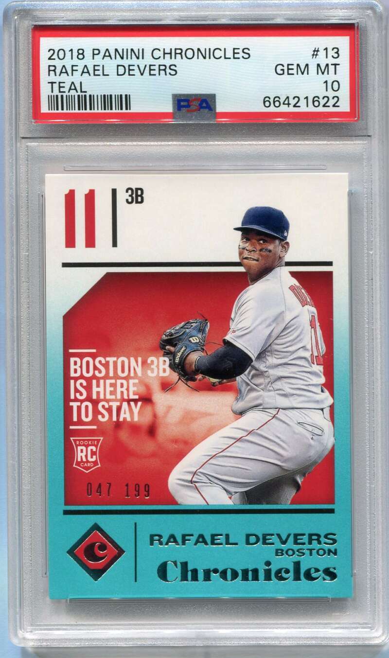 2018 Panini Chronicles Teal 13 Rafael Devers Rookie 47/199 PSA 10 GEM MT