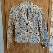 Talbots Womens SZ 2 Jacket White with Black Floral Print Petites cotton spandex
