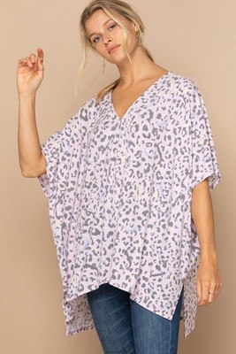 FASHNZFAB Women's Leopard And Letter Printed Knit Top