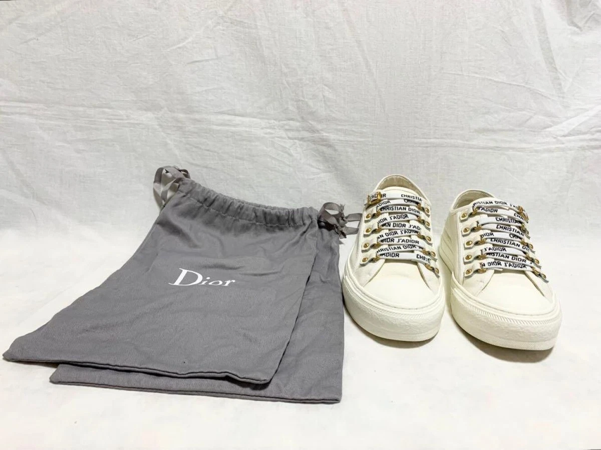 Christian Dior WALK'N'DIOR Low Cut Sneakers size 38 White Lace up Shoes bag