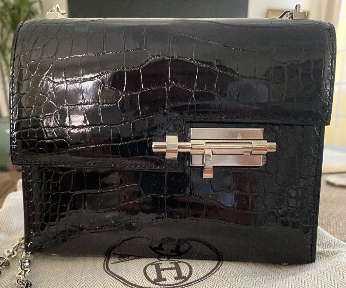 Authentic HERMES Mini Verrou Chaine Black Shiny Alligator