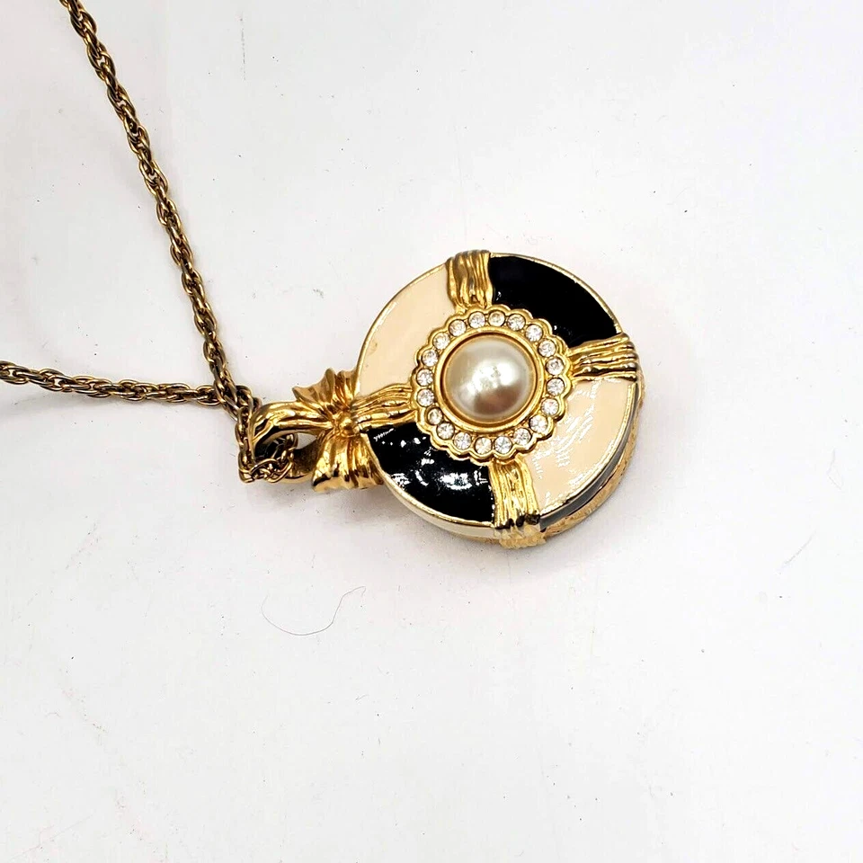 Collar Medallón Swarovski Chapado en Oro Blanco Perla Cristal Estrás Centro 30" Foto 4 de 4