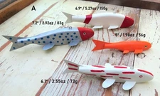 4 Folk Art Handmade/Painted Wood Fish Decoys Spearing/Ice Fishing Weighted (A