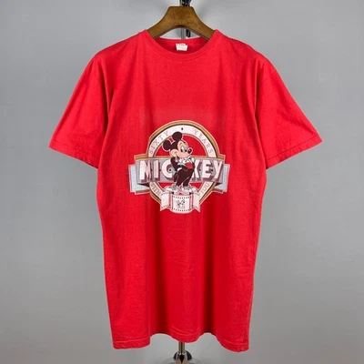 T-shirt rouge à col rond Mickey Mouse vintage Disney pour homme - taille XL-X... - Photo 1/4