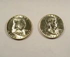 1951-S & 1958-D LOT OF 2 BU FRANKLIN HALF DOLLARS 90% SILVER 0.7233 oz 50c