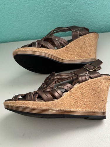 Indigo Clarks Cork 3" Wedge Heels Brown Leather Slingback Sandals Size 7.5 - Picture 2 of 9