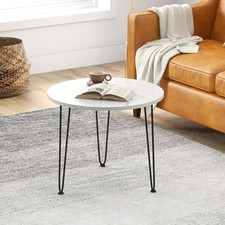 Round Coffee Table, Faux Marble Center Table with Metal Legs, Sofa
