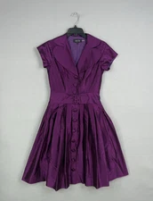 Teri Jon Rickie Freeman Dress Women 6 Purple Silk Shirt Belted Pleated MOB Party