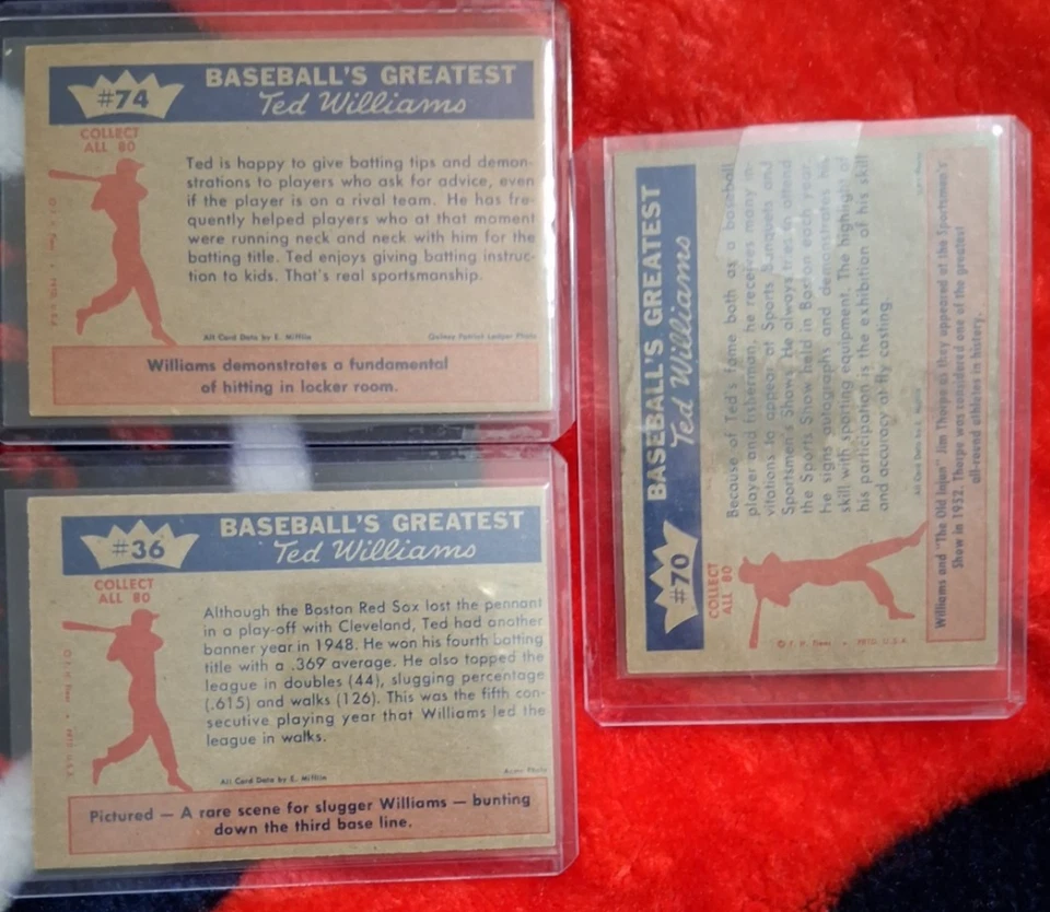Lot of 3 1959 Fleer Ted Williams cards #36, 70 and 74 - Boston Red Sox - EX/NM - Image 2 of 2