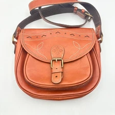 Patricia Nash Brown Leather Crossbody Purse Bag Magnetic Flap Saddle Embossed