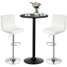 3PCS Pub Table Set 24" Round Bar Table & 2 Adjustable Bar Stools White