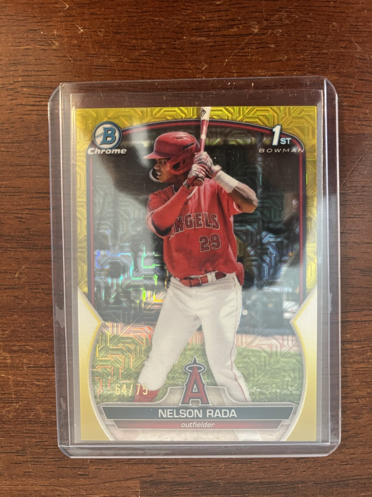 Nelson Rada 2023 1st Bowman Chrome Prospects #BCP-132 Yellow Mojo Refractor /75