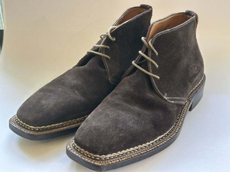 Bettanin Venturi Suede Leather Boots Chukka Hand Made In Italy size 9.5 Brown