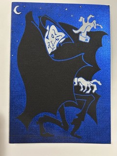 VTG Christmas Greeting Card Halloween Black Vampire Shiny Blue Dracula