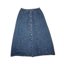 VTG 90s maxi button-down denim jean skirt / M 8 / cotton / cottage, granny
